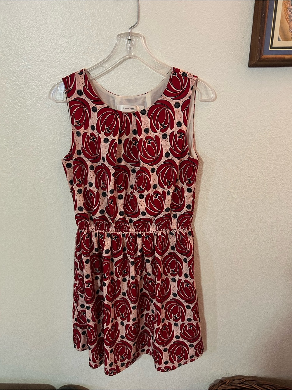 Andrew Marc Red and Black Floral Sleeveless Dress